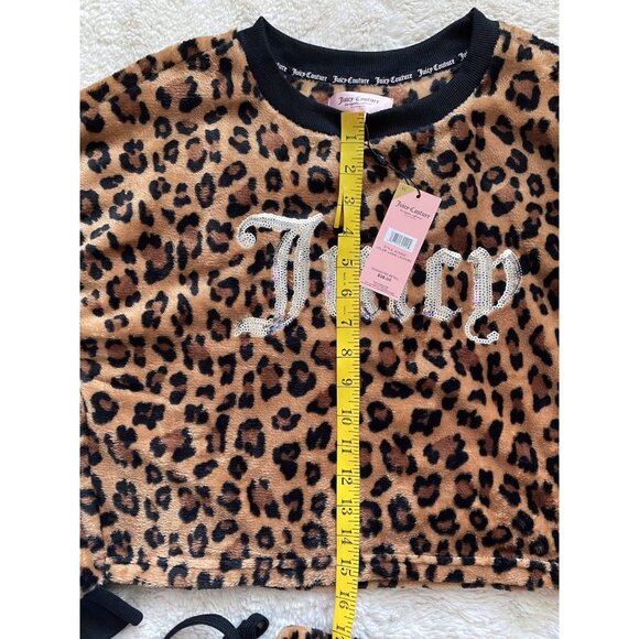 Juicy Couture Pajama Pj Set Leopard Print Sequin Logo Crop Top Pants XL NEW - Picture 8 of 13